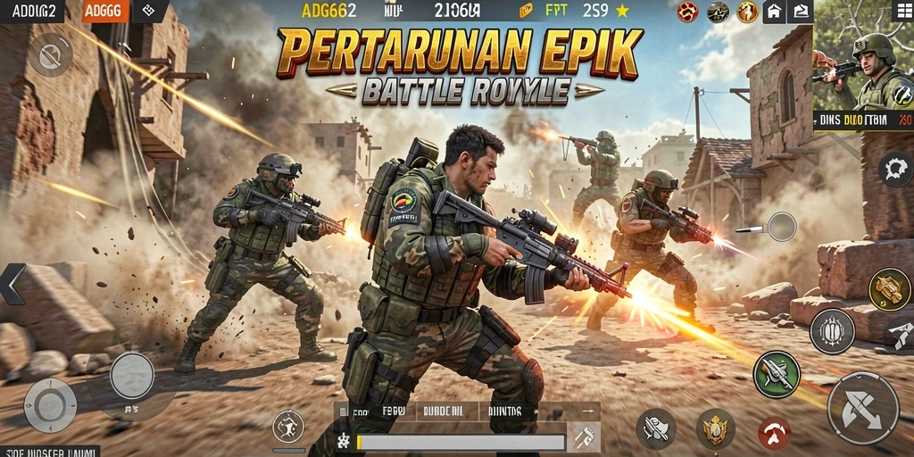 Screenshot ADG62 menampilkan aksi pertarungan Battle Royale yang seru.