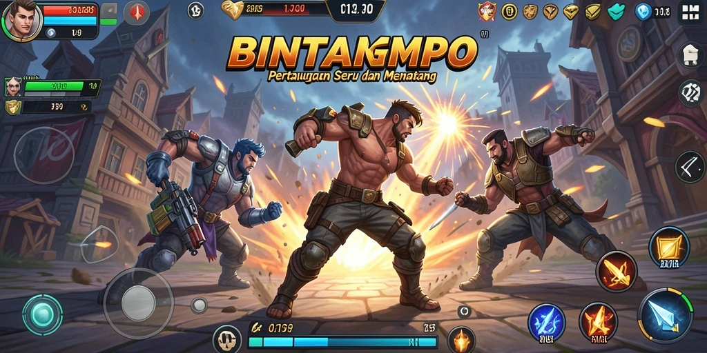 Tangkapan layar gameplay BINTANGMPO dengan aksi pertarungan mendebarkan.
