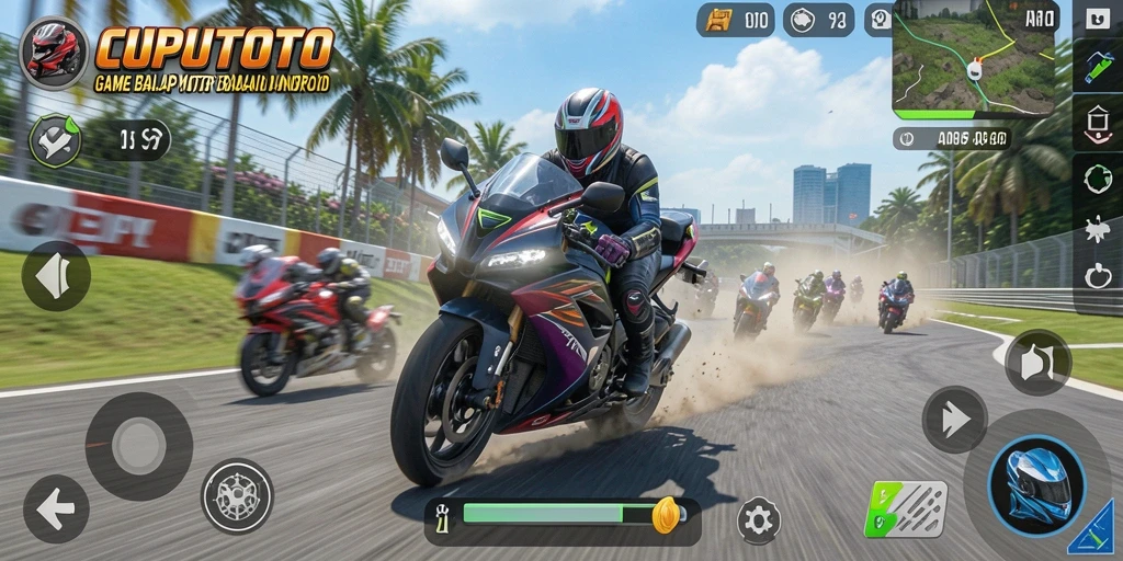 Tampilan gameplay seru di CUPUTOTO dengan aksi balap motor yang mendebarkan.