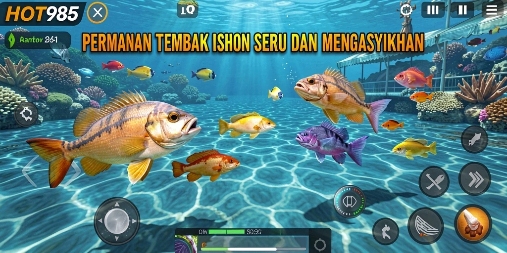 Gameplay seru dalam HOT985 dengan aksi tembak ikan yang mendebarkan.
