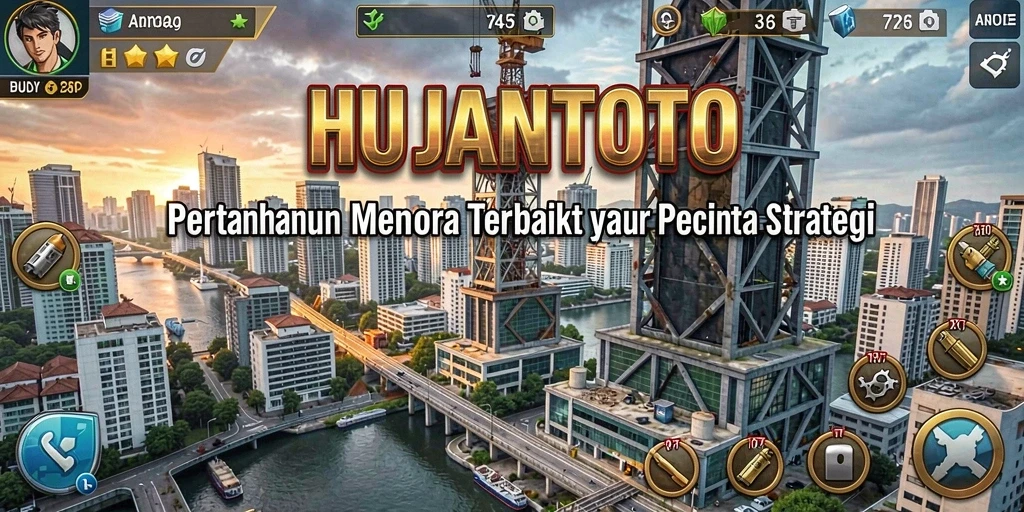 Tangkapan layar HUJANTOTO dengan gameplay menara pertahanan yang intens.