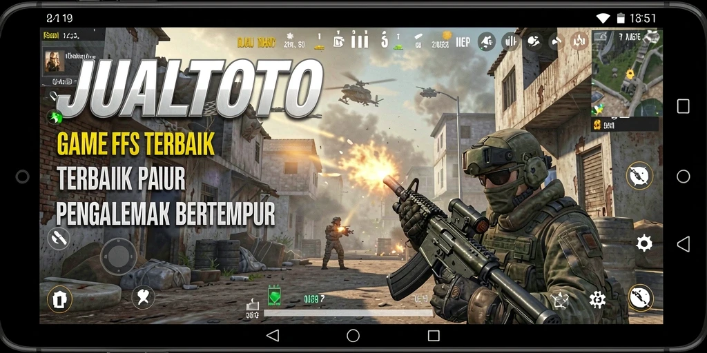 Screenshot JUALTOTO menampilkan aksi intens dalam pertarungan FPS.