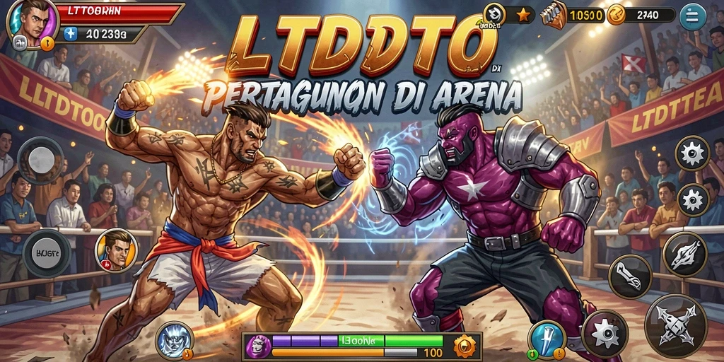 Tangkapan layar gameplay LTDTOTO yang intens dalam arena pertarungan.