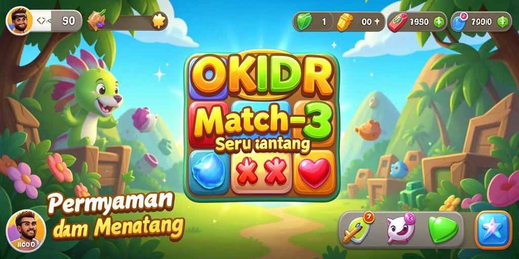 Tampilan gameplay seru dalam permainan Match-3 OKIDR.